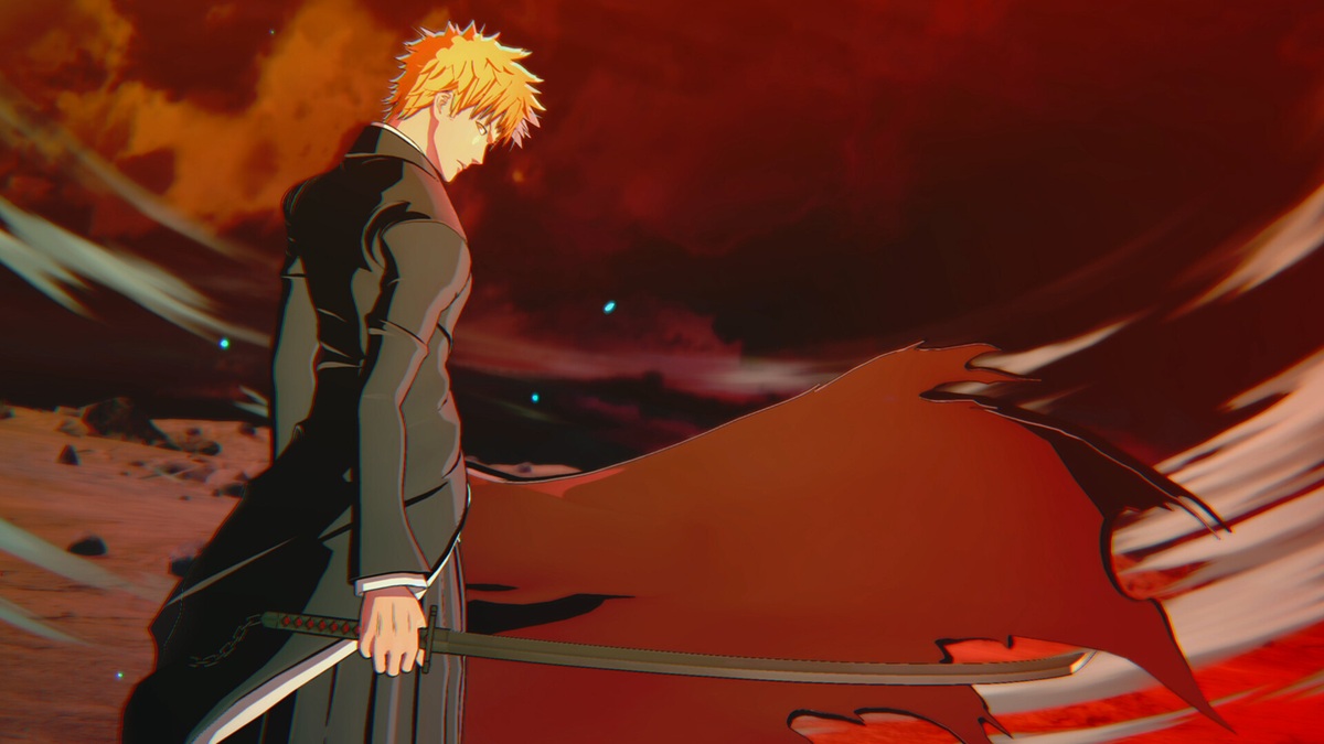Bleach Rebirth of Souls - Ichigo standing with a sword against a red sky